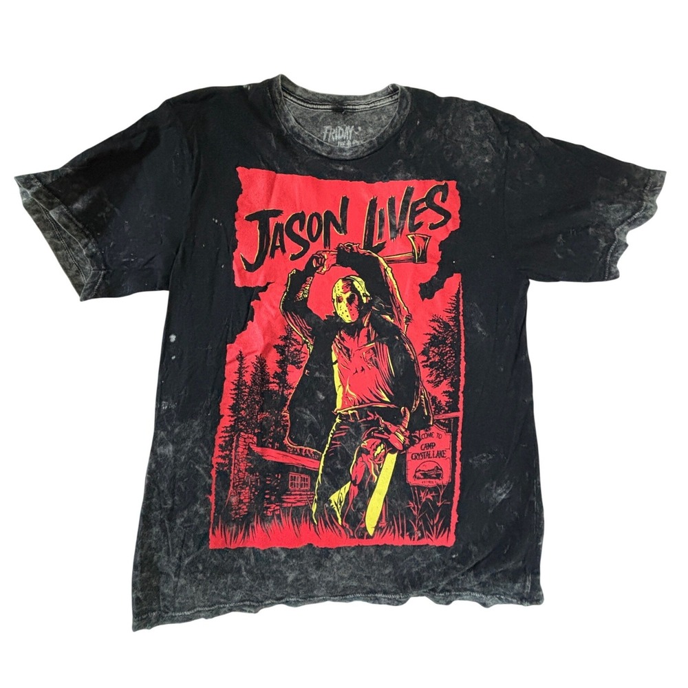Friday the 13th Jason Lives Graphic Tee Mens Small Black Acid Wash Horror Shirt